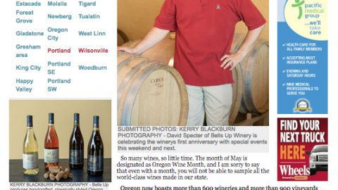 Pamplin Media Group newspapers feature Bells Up Winery in April, May 2016 articles